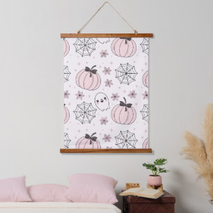 Pastel Pink Halloween Seamless Pattern Hanging Tapestry