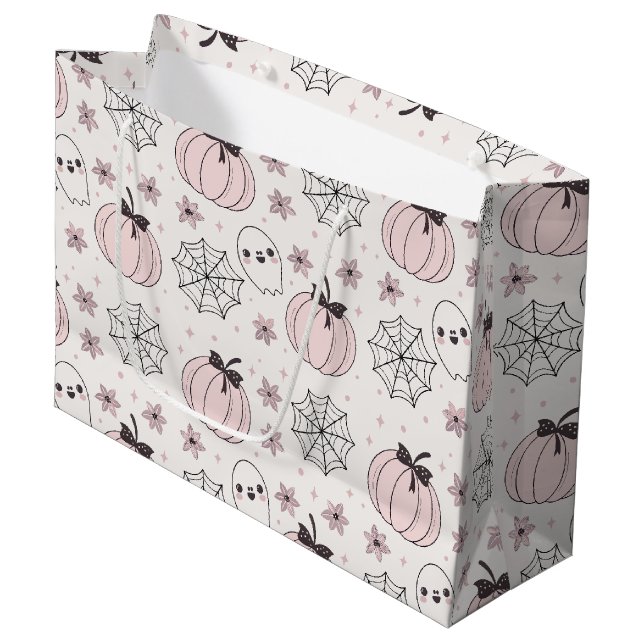 Pastel Pink Halloween Seamless Pattern Large Gift Bag (Front Angled)