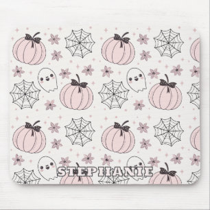 Pastel Pink Halloween Seamless Pattern Mouse Pad