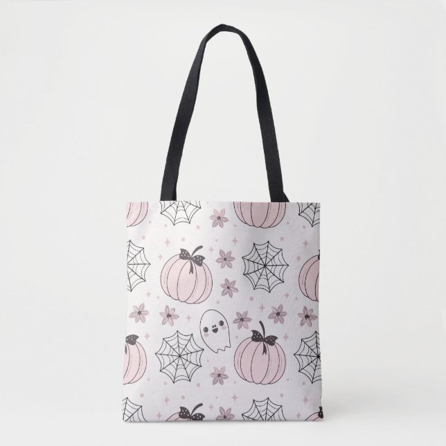 Pastel Pink Halloween Seamless Pattern Tote Bag (Front)