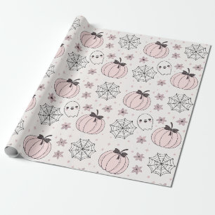 Pastel Pink Halloween Seamless Pattern Wrapping Paper