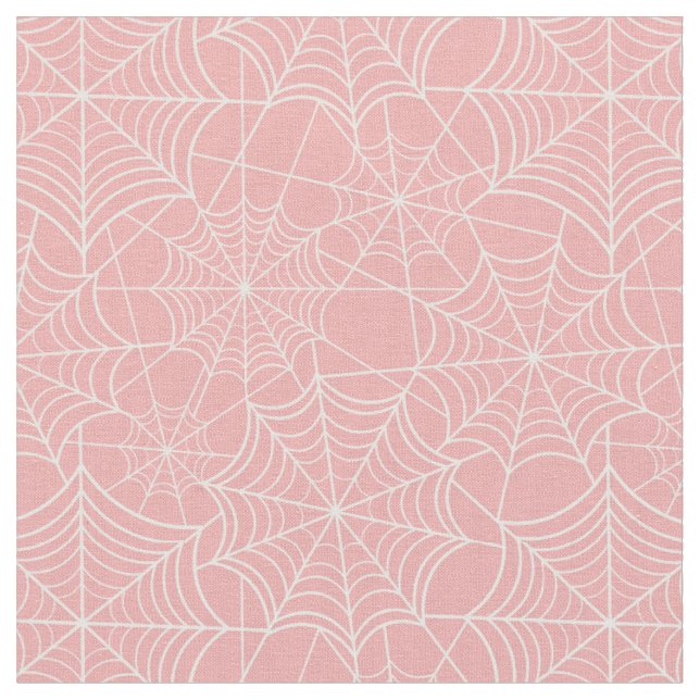 pastel pink halloween spider web fabric (Close Up)