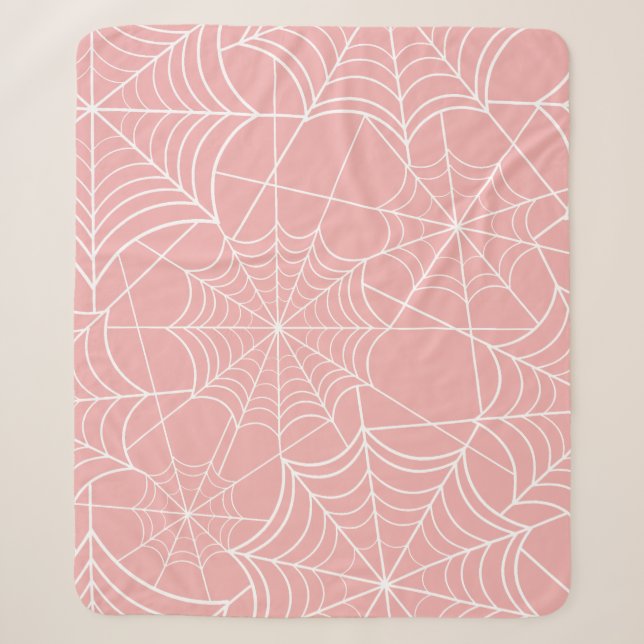 pastel pink halloween spider web sherpa blanket (Front)