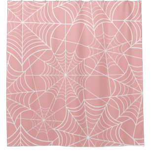pastel pink halloween spider web shower curtain