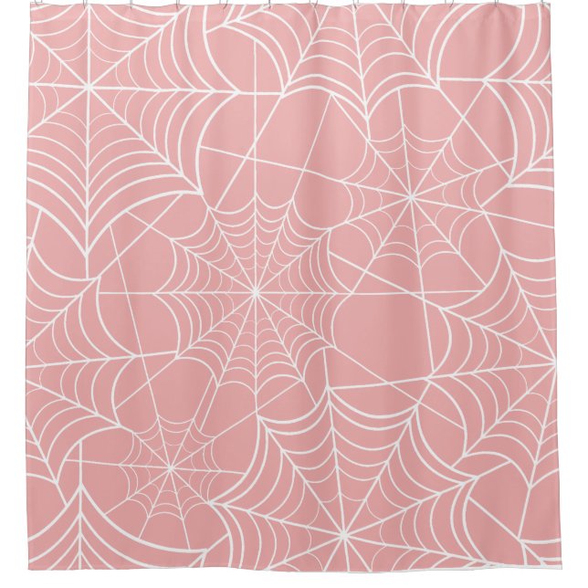 pastel pink halloween spider web shower curtain (Front)