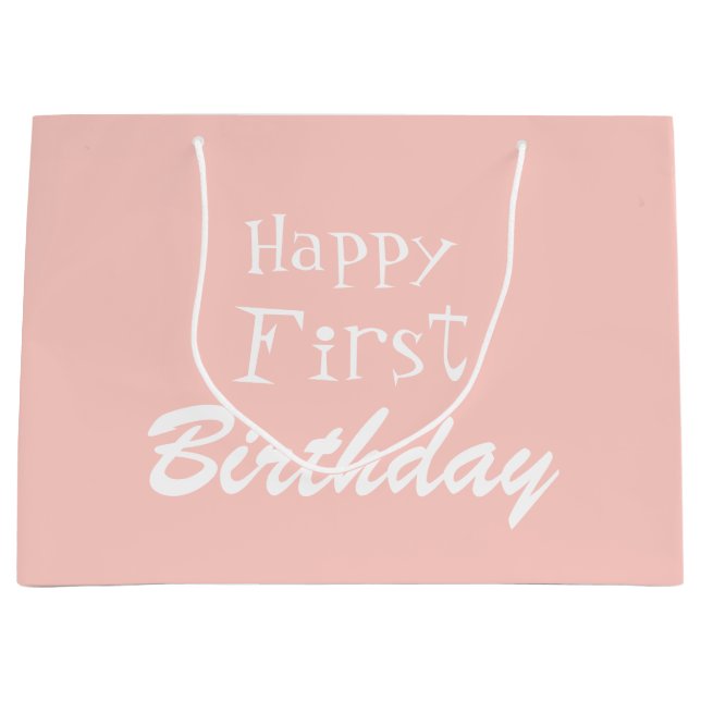 Pastel Pink Happy First Birthday Large Gift Bag (Front)