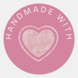 Pastel Pink Heart "Handmade with Love" Feminine Classic Round Sticker