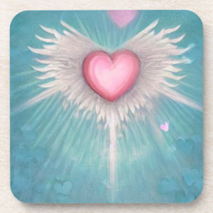 Pastel Pink Heart with Wings Coaster