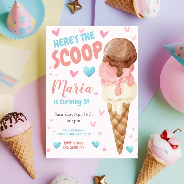 Pastel Pink Here's the scoop Kids Birthday Invitation (Creator Uploaded)