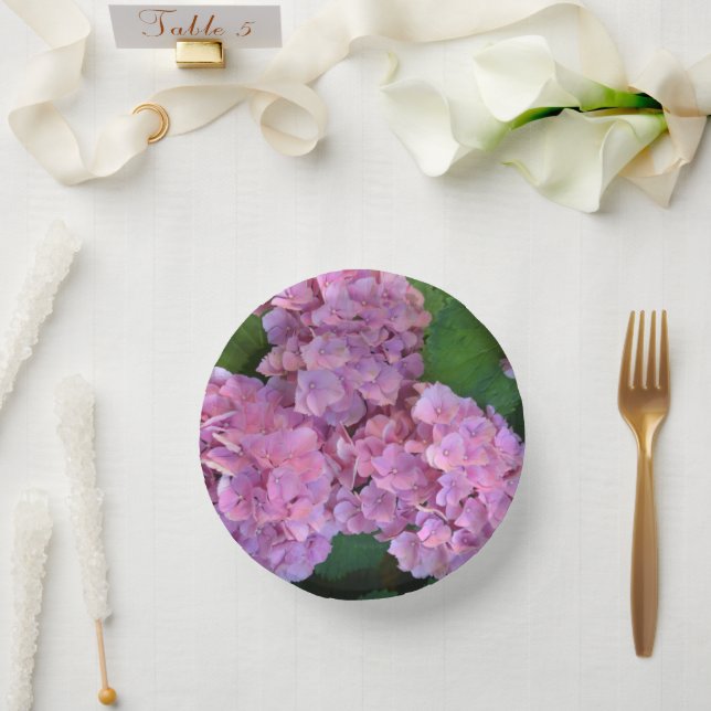 Pastel pink Hortensia hydrangea flowers  Paper Plate (Wedding)
