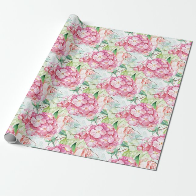 Pastel Pink Hydrangea Botanical Decoupage Craft or Wrapping Paper (Unrolled)
