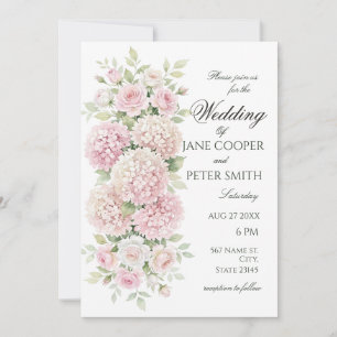 Pastel pink hydrangeas and roses Budget Wedding Invitation