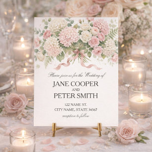 Pastel pink hydrangeas and roses Budget Wedding Invitation