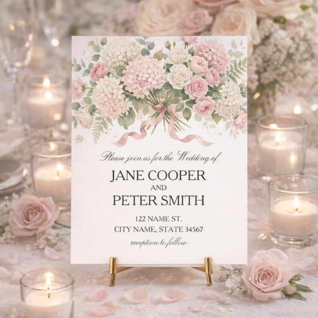Pastel pink hydrangeas and roses Budget Wedding Invitation (Creator Uploaded)