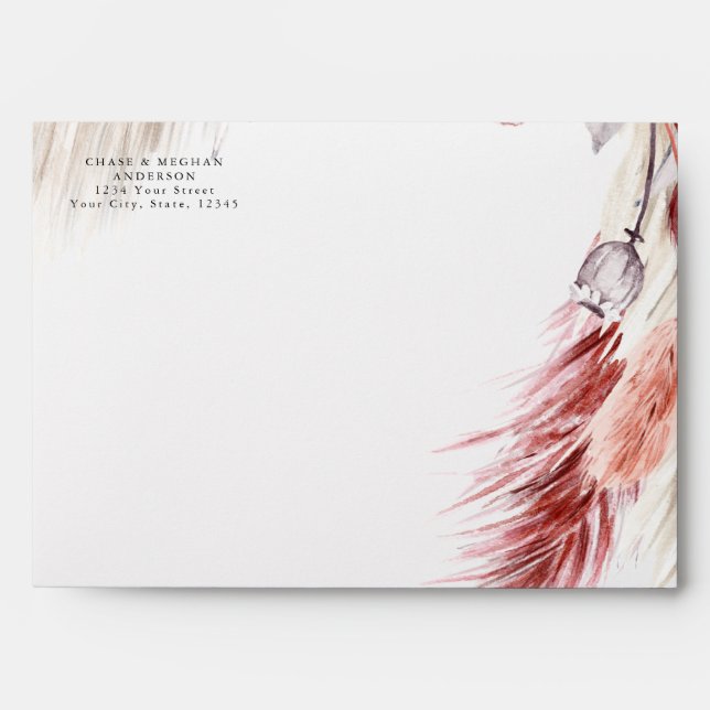 Pastel Pink  Ivory Pampas Grass  Envelope (Front)