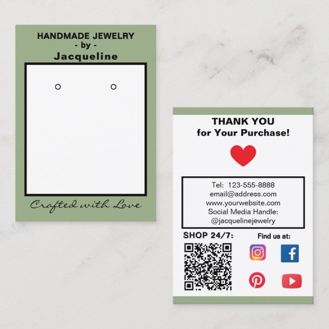 Pastel Pink Jewelry Earrings Social QR Codes Business Card (Front/Back)