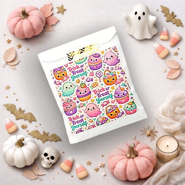 Pastel Pink Kawaii Cute Halloween Cupcake Pattern Favour Bags (Creator Uploaded)