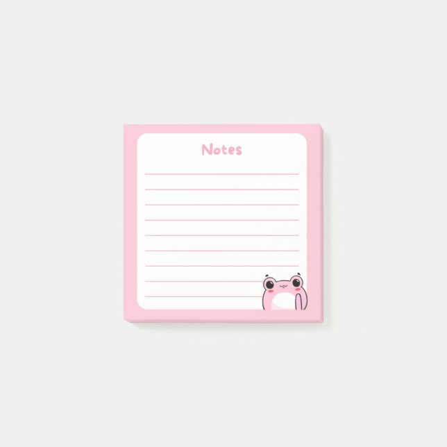 Pastel Pink Kawaii Shy Blushing Chibi Frog Waving  Post-it Notes (Front)