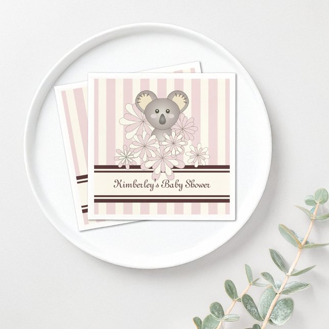 Pastel Pink Koala Kids Birthday / Girl Baby Shower Napkin (Creator Uploaded)