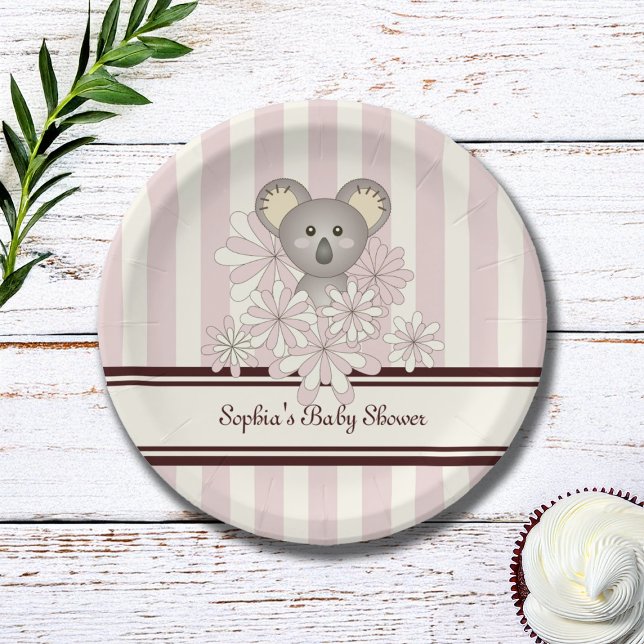 Pastel Pink Koala Kids Birthday / Girl Baby Shower Paper Plate (Creator Uploaded)