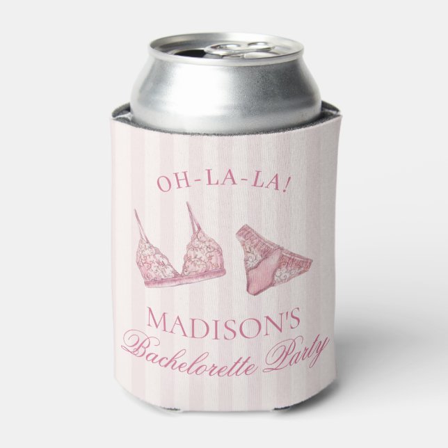 Pastel Pink Lace Lingerie Bachelorette Party Favou Can Cooler (Can Front)