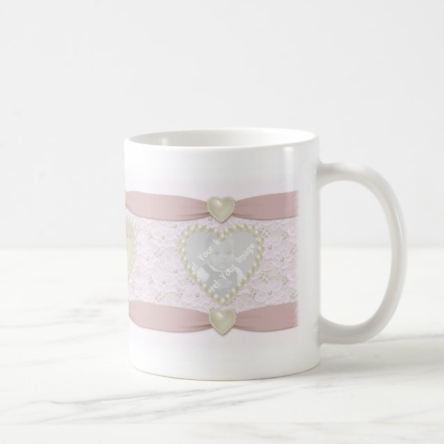Pastel Pink Lace Pearl Baby Photo Mug (Right)