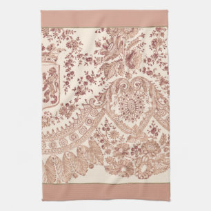 Pastel Pink Lace Roses Tea Towel