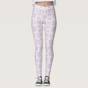 Pastel Pink Lavender Floral Geometric Pattern Leggings