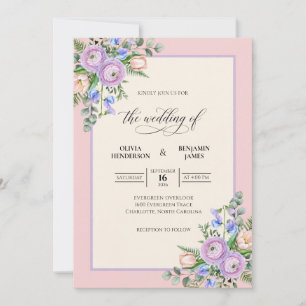 Pastel Pink Lavender Wildflower Wedding Invitation