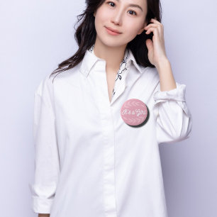 Pastel Pink leaves - It's a Girl 10 Cm Round Badge