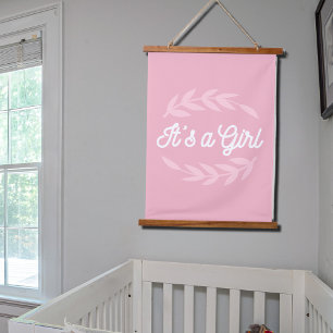 Pastel Pink leaves - It's a Girl Hanging Tapestry