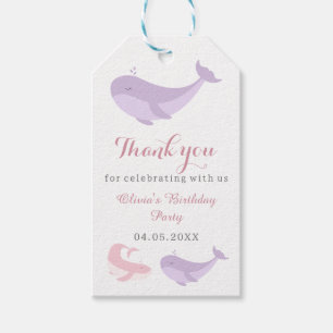 Pastel Pink Lilac Whale Thank you  Birthday Party Gift Tags