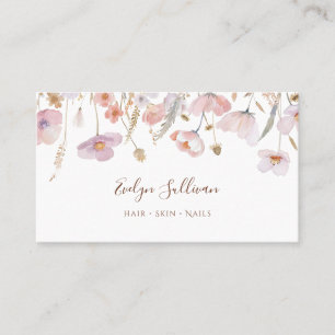 Pastel pink lilac wildflowers business card
