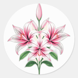 Pastel Pink Lilies with Art Deco Style Classic Round Sticker