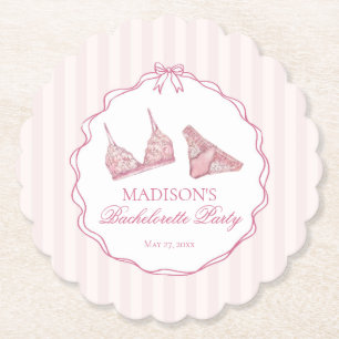 Pastel Pink Lingerie Lace Bachelorette Party Paper Coaster