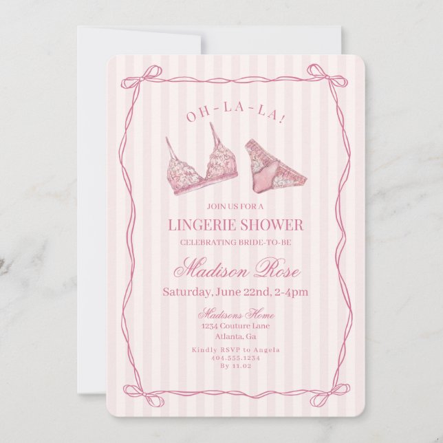 Pastel Pink Lingerie Shower Bridal Lace  Invitation (Front)