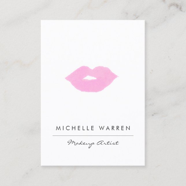 Pastel Pink Lips Watercolor Makeup Artist Business Card (Front)