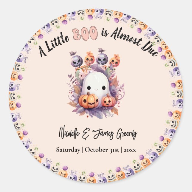Pastel Pink Little Boo Halloween Baby Shower Classic Round Sticker (Front)