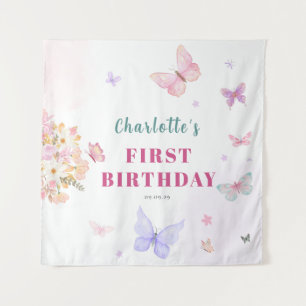 Pastel pink little butterfly birthday backdrop tapestry