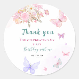 Pastel pink little butterfly birthday  classic round sticker