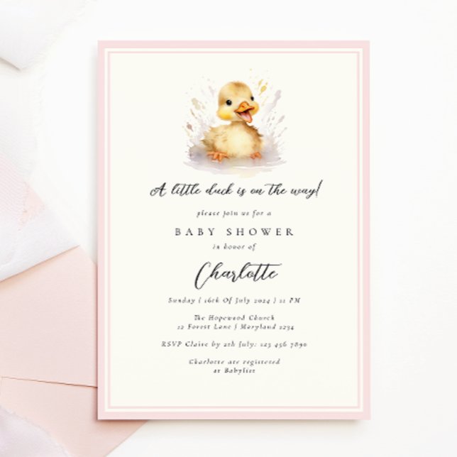 Pastel Pink Little Duck Baby Shower Invitation (Creator Uploaded)