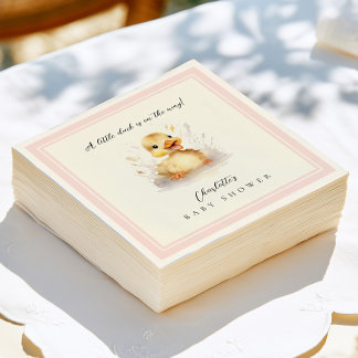 Pastel Pink Little Duck Baby Shower Napkin