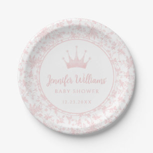 Pastel pink little princess crown baby girl shower paper plate