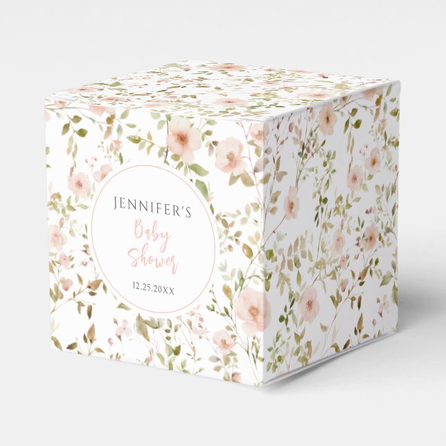 Pastel pink little wildflower baby girl shower favour box (Front Side)