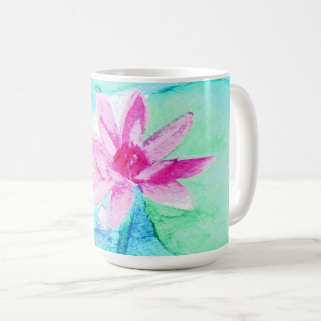 Pastel Pink Lotus Flowers Watercolor Coffee Mug (Front Right)