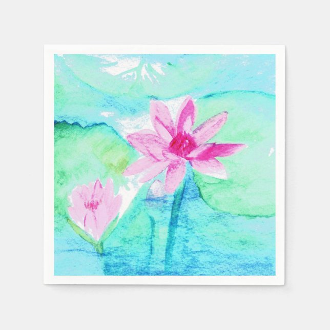 Pastel Pink Lotus Flowers Watercolor Napkin (Front)