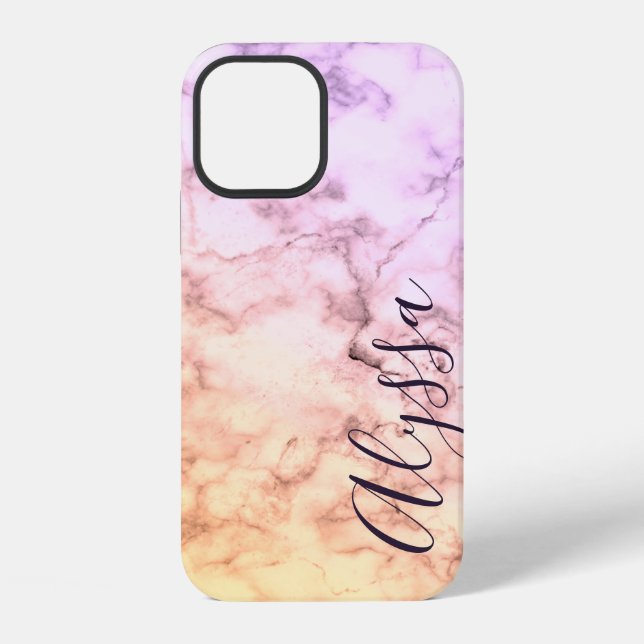 Pastel Pink Marble Marbled Pattern Calligraphy iPhone Case (Back)