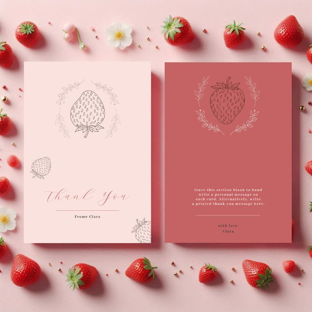 Pastel Pink Minimalist Strawberry Birthday Thank You Card (Creator Uploaded)