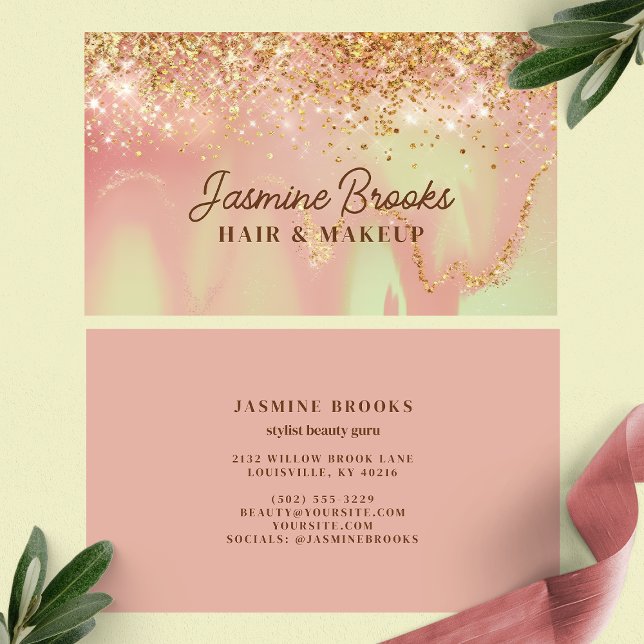 Pastel Pink Mint And Gold Glitter  Business Card (Creator Uploaded)