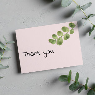 Pastel pink mint gold eucalyptus leaf Thank You  Invitation